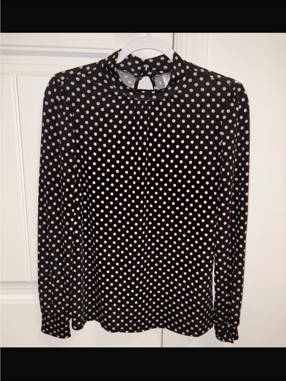 PerSeption Concept Black Blouse with Cream Polka Dots